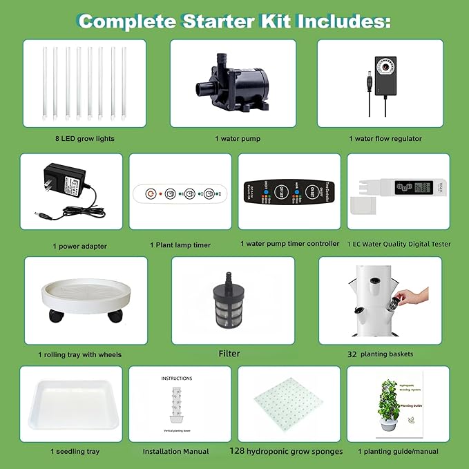 Hydroponic Growing System Kit with LED Grow Lights, Vertical Hydroponic Tower, Indoor Herb Garden, 32 Planting Pods,Lettuce Growing Garden