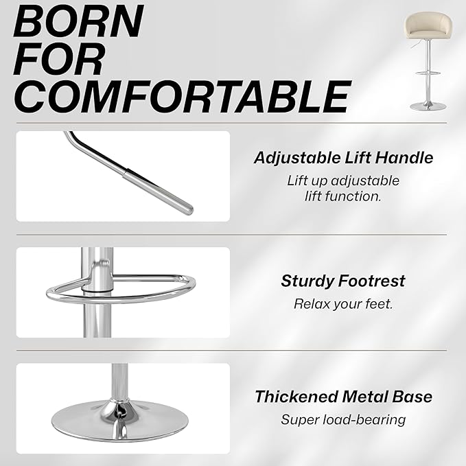 KCC Velvet Bar Stools Set of 2, Counter Height Bar Stools with Low Back, Swivel Barstool for Kitchen Island, Bar Pub (Begie)