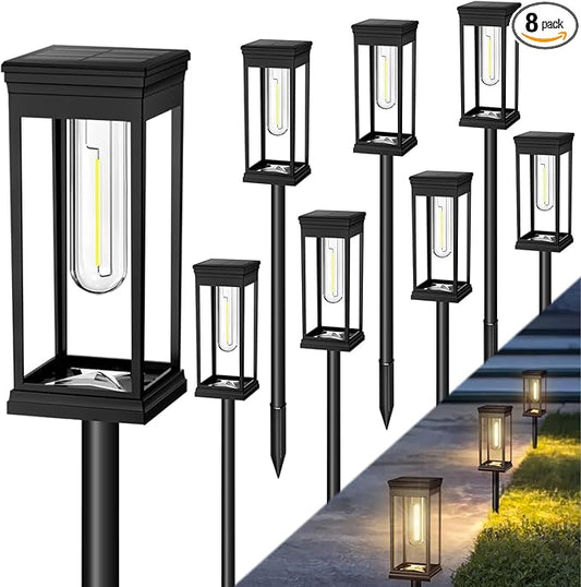 8 Pack Solar Pathway Lights Outdoor, IP65 Waterproof Solar Lights Outdoor ，Auto On/Off Walkway Landscape Lighting, Warm White LED for Garden, Yard, Driveway, Patio Landscape Decor