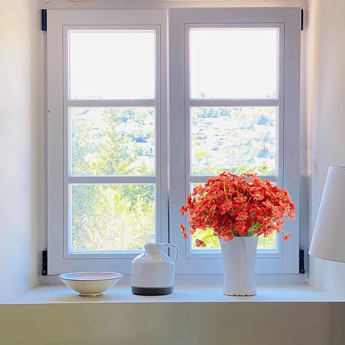 Uieke 16PCS Artificial Flowers for Outdoors, UV Resistant Fake Flowers No Fade Faux Plastic Plants for Garden Porch Window Box Home Décor (Red)