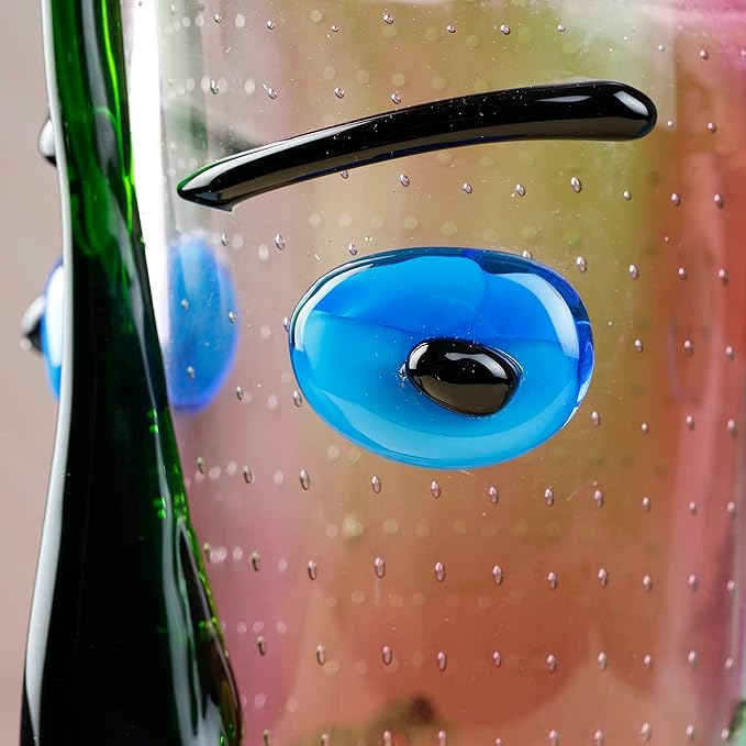 Yao Yuan Hand Blown Murano Style Art Glass Vase with face, Multicolor, 14.57in Tall