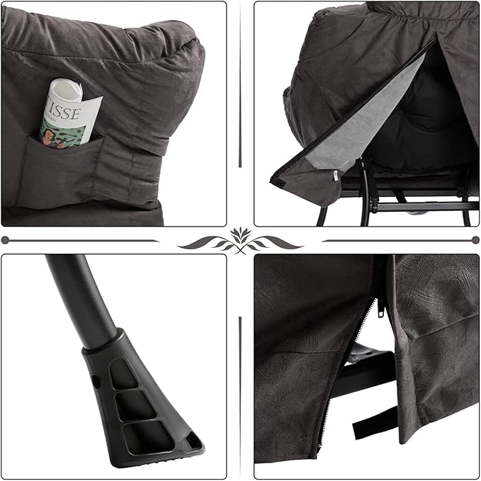 HollyHOME Modern Fabric Large Lazy Chair, Accent Oversized Comfy Reading Chair, Thick Padded Cozy Lounge Chair with Armrest, Steel Frame Leisure Sofa Chair for Living Room, Bedroom, Dorm, Coffee Grey