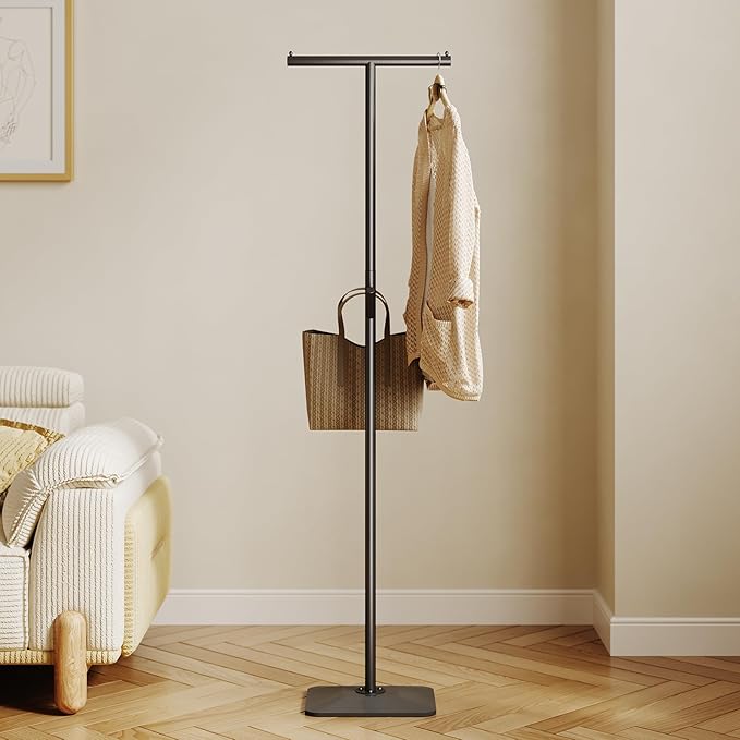Modern Coat Rack Freestanding,Metal Standing Coat Rack Coat Tree with a geometric cast iron base and hooks,T Shaped Coat Hanger Stand for Coats, Hats, Bags, Purses, for Entryway, Hallway