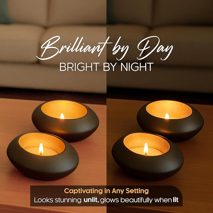 NativeSkins Tealight Holders - Glow Stones Set of 4 - Decorative Votive Candle Holders for Table Centerpiece, Tea Light Candle Display