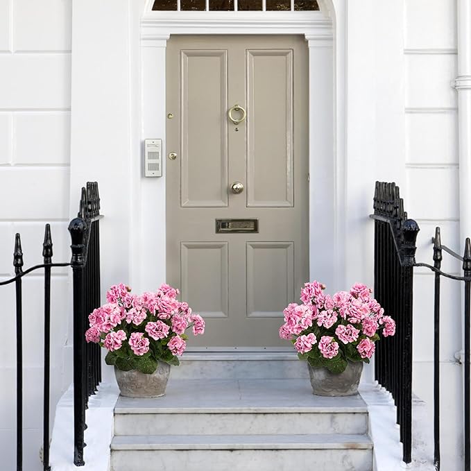 4PCS Home Decor Fake Plants Artificial Flowers Artificial Geraniums Outdoor Fake Flowers Artificial Flowers Fake Silk Bouquet, Fall Decor for Interior Porch Garden Decoration (Pink) 14.4"