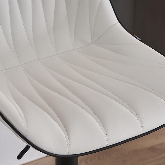 YOUNIKE Bar Stools Set of 2 for Kitchen Island, White Faux Leather Padded Bar Stools, Adjustable Barstools with Back, Modern Tall Bar Stools with 300LBS Support, Counter Height Swivel Bar Chairs
