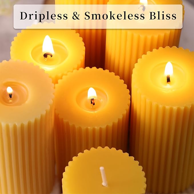 6 Pack Pure Beeswax Pillar Candles Bulk-210 Hours, Organic Bees Wax Candles for Home Decor-2x4 Inch, Unscented Natural Bees Wax Pillar Bulk Candles for Relaxing, Wedding, Party