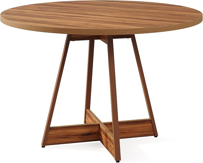 LITTLE TREE 39 Inches Round Dining Table for 2-4, Farmhouse Circle Kitchen Table for Dining Room, Wooden Dinner Table with Heavy Duty Pedestal, Small Bistro Table for Restaurant, Brown