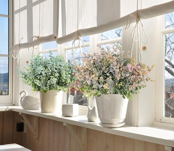 RECUTMS 20 Bundles Faux Eucalyptus Stems Artificial Plants Outdoor Faux Greenery for Outdoor Planters Boxwood Bushes for Farmhouse Bathroom Office Vase Centerpiece Indoor Outdoor Decor(Dusty Pink)