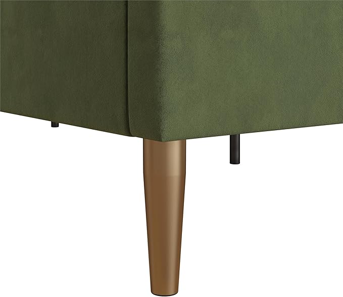 Mr. Kate Daphne Upholstered Bed with Vertical Channel Tufted Headboard, King, Olive Green Velvet