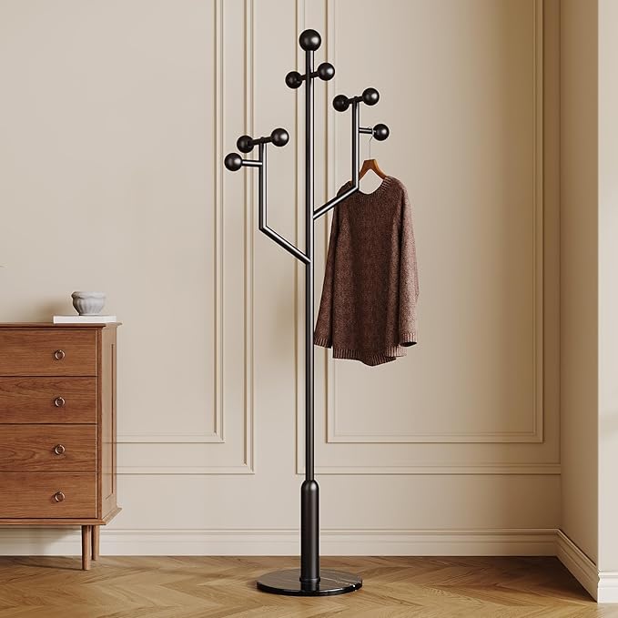 Modern Coat Racks,Coat Rack Freestanding with Marble Base,coat tree freestanding heavy duty,Metal Coat hanger Stand with 8 Ball hooks for Bags,Jacket,Clothes,Hats