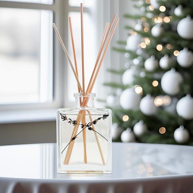 Urban Naturals Lavender Fields Oil Essential Oil Reed Diffuser Set with Real Lavender! French Blossoms, Geranium & Clary Sage – Sleek Rectangular Refillable Glass Bottle – Made in The USA