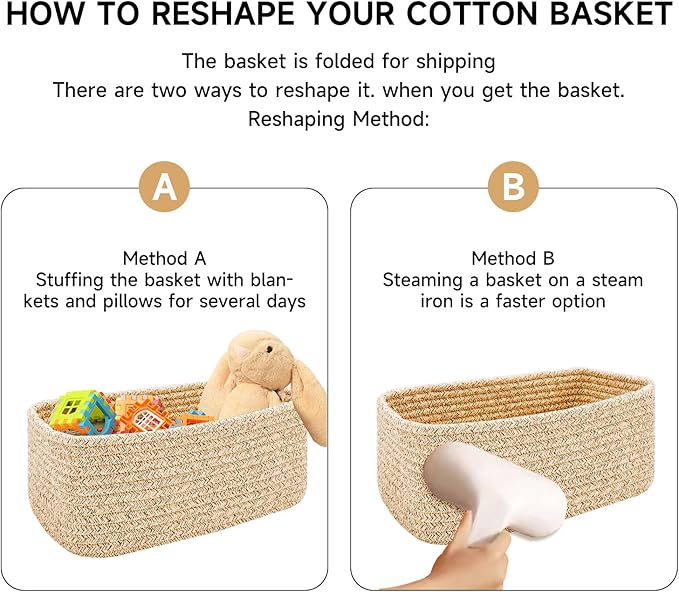 Small Storage Baskets for Organizing | Closet Organizer Bins | Shelf Toy Basket | Woven Rope Baskets | Cube Decorative Box | Shallow Basket | 13x8.5x5.1” | 4 Packs Mixed Grey