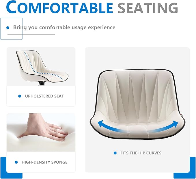 YOUNIKE Bar Stools Set of 2 for Kitchen Island, White Faux Leather Padded Bar Stools, Adjustable Barstools with Back, Modern Tall Bar Stools with 300LBS Support, Counter Height Swivel Bar Chairs