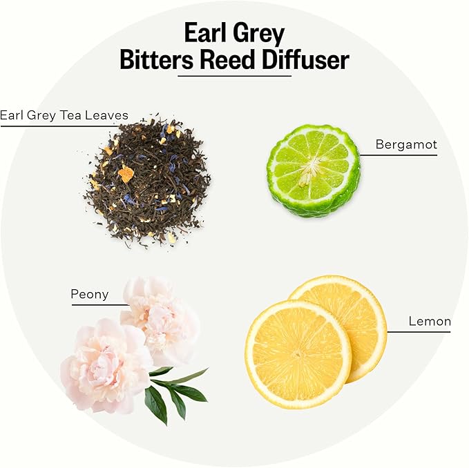 Apotheke Luxury Scented Reed Diffuser for Home, Earl Grey Bitters - 6.7 Fl Oz Essential Oil Aromatherapy - 10 Rattan Scent Sticks Room Diffuser - Long-Lasting Fragrance for Bedroom, Home, Bathroom