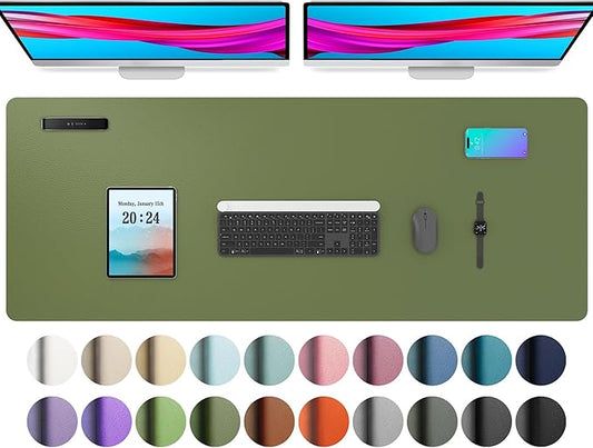 Aothia Leather Desk Pad Protector, Mouse Pad, Office Desk Mat, Non-Slip PU Leather Desk Blotter, Laptop Desk Pad, Waterproof Desk Writing Pad for Office and Home (48"x17", Olive Green)