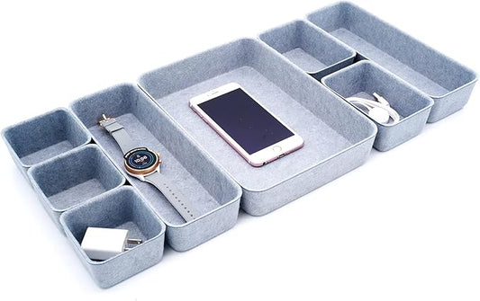 Welaxy Drawer organizers tray Felt storage bins office Desk Draw dividers Sleek Minimalist Lifestyle chic style aesthetics room interior decor 8-piece Gift for men (Glacier gray)