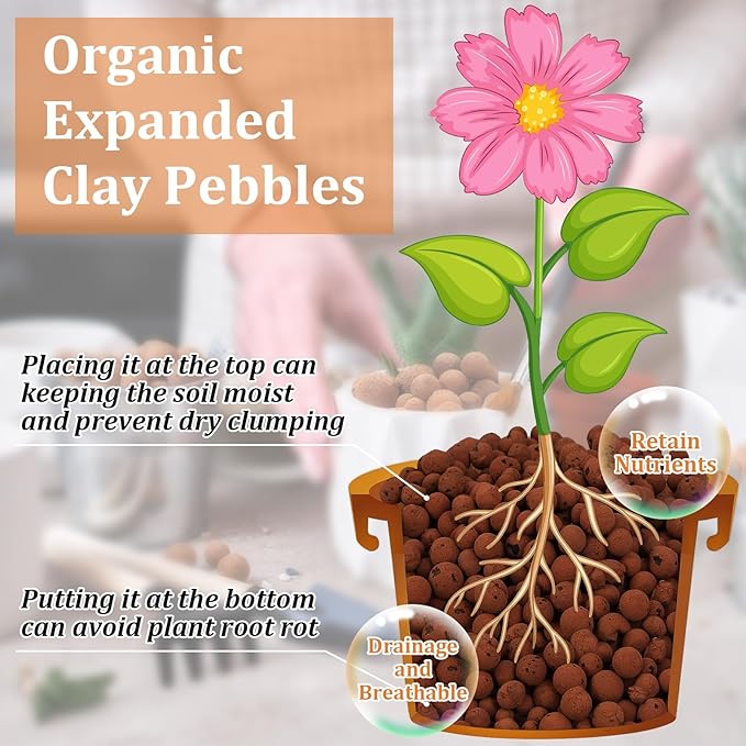 Riare 10 LBS Organic Expanded Clay Pebbles - 4mm-16mm Natural Leca Balls Lightweight Hydroponic Clay Pebbles Aggregate for Indoor Plants, Hydroponic Growing, Plants Drainage, Aquaponics