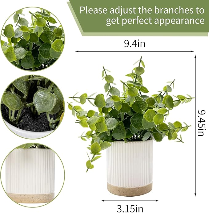 Small Fake Plants Eucalyptus Fake Potted Plants Artificial Eucalyptus Faux Greenery in Ceramic Pot for Bathroom Table Office Home Decor(Green)