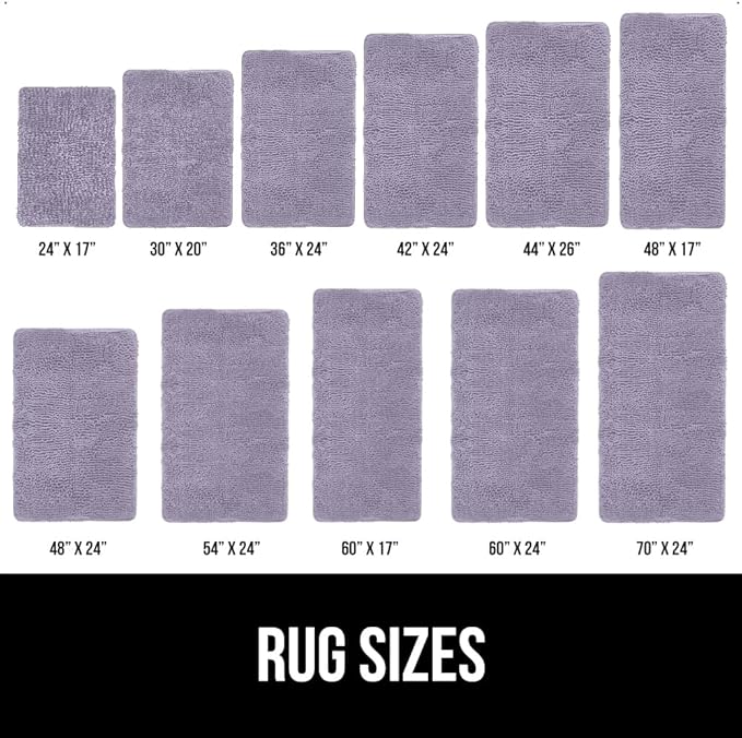 GORILLA GRIP Bath Rug Mat 44x26 Thick Soft Absorbent Chenille, Quick Dry Microfiber Mats, Rubber Backing Washable Shower Floor Rugs, Bathmat Runner Bathroom Home Decor Accessories Light Purple