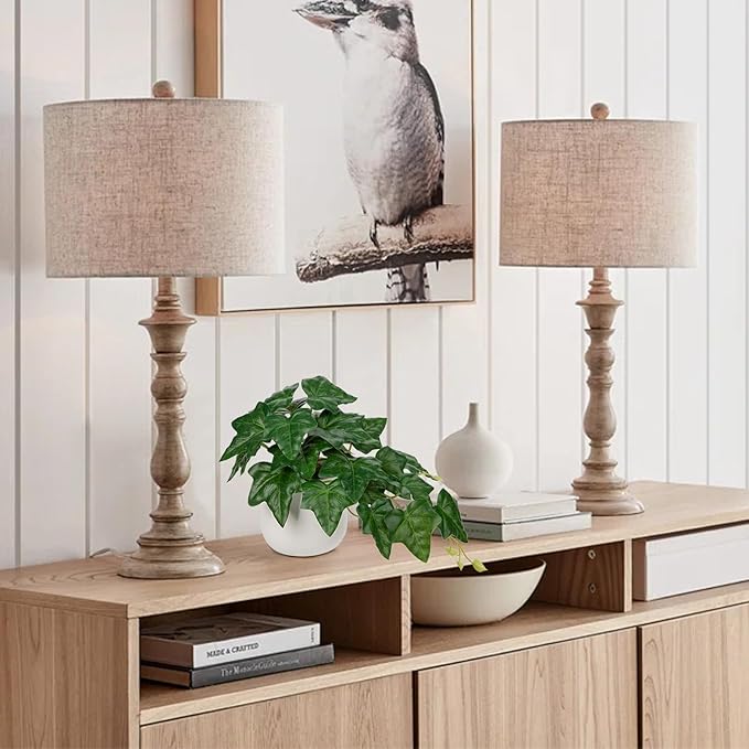 Fake Plants Set of 2 Artificial Plants Faux Ivy Pothos with White Ceramic Pots Fake Potted Plants Artificial Decor for Home Bathroom Shelf Desk Indoor