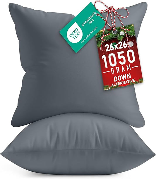 Utopia Bedding Throw Pillows Insert (Pack of 2, Grey) - 26 x 26 Inches Bed and Couch Pillows - Indoor Decorative Pillow