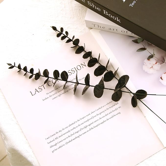 summer flower 26Pcs Black Artificial Eucalyptus Stems Faux Halloween Flowers Eucalyptuses Home Decor (26, Black)