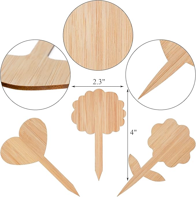 Elsjoy 90 Pack Bamboo Plant Labels, 9 Styles Cute Plant Tags Garden Markers, Wooden Garden Labels for Seeds, Herbs, Vegetables, Gifts