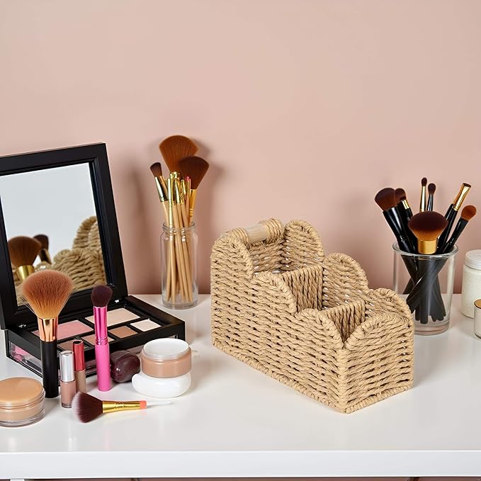 CubesLand Scalloped Pen Pencil Holder Cup, Makeup Brush Holder, TV Remote Control Holder Bedside Organizer, Office Desk Caddy Storage Organizer Accessories, Fits Farmhouse Rustic Office Decor, Beige