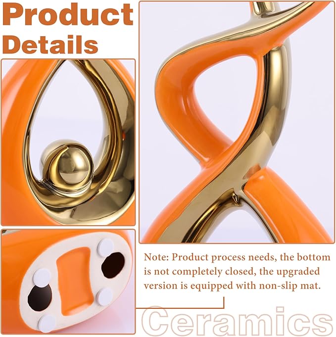 Gold Orange Modern Sculpture Table Decorations, Ceramic Knick Knacks Statues for Living Room Decor, Tv Stand and Desk Decor, Suitable for Coffee Tables and Shelf Decorations, Great Gift Idea