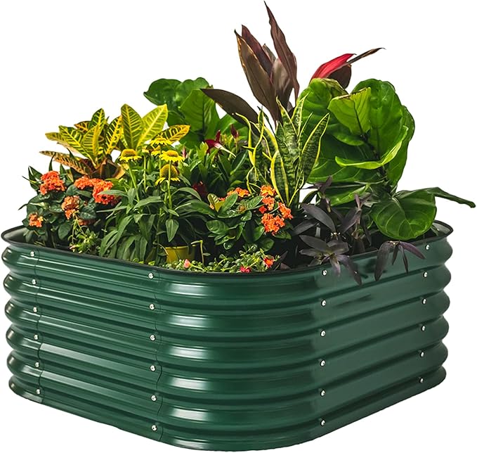 Vego garden Raised Garden Bed Kit, 17" Tall 4 in 1 Modular Metal Raised Garden Beds Kit, Metal Planter Box for Vegetables, Flowers, Herbs, British Green