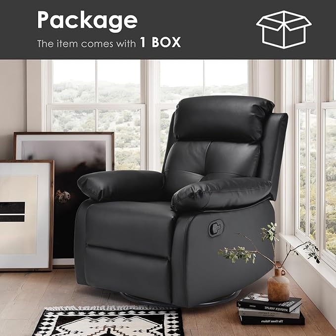 Swivel Rocker Recliner, 360 Swivel Small Recliners with 30 Degree, 90-150 Degree Angle, Faux Leather Lift Chair for Home Theater Seating, Adults, Living Room, Bedroom, Black