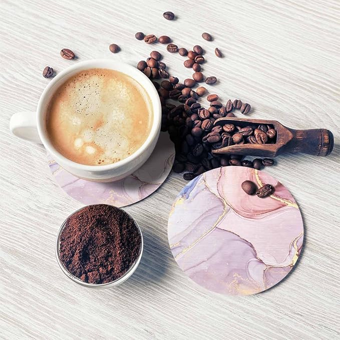 Modern Art Marble Texture Coasters Set for Wood Table Mixing Alcohol Ink Colors Design Fluid Water Design Tabletop Protection Mat for Mugs and Cups 4 Inch for Kitchen Office Home