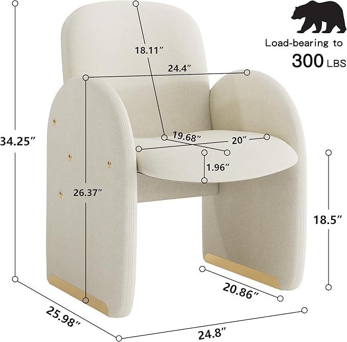YOUTASTE Oversized Mohair Accent Chair for Living Room & Bedroom, Mid-Century Modern Armchair with Wood Frame & Gold Legs, Comfy Upholstered Single Sofa, Beige