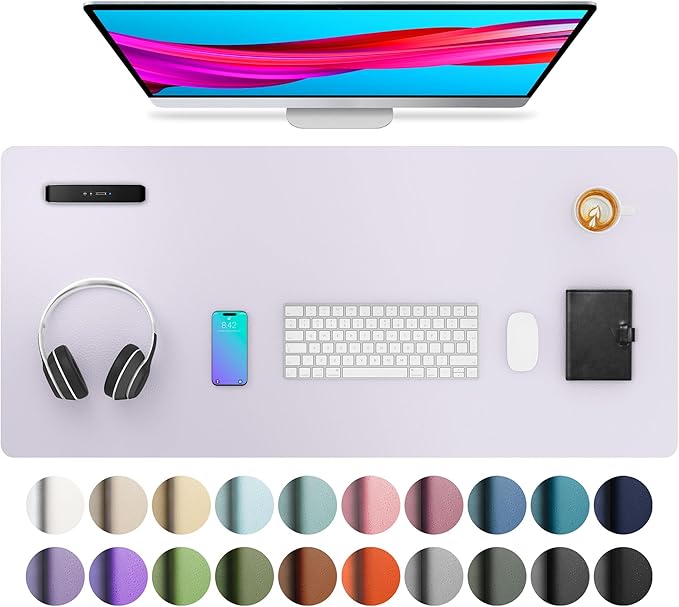 Aothia Large PU Leather Desk Pad Protector – Non-Slip Mouse Pad & Writing Mat for Office/Home, Waterproof, Easy to Clean (36" x 17", Soft Lavender)