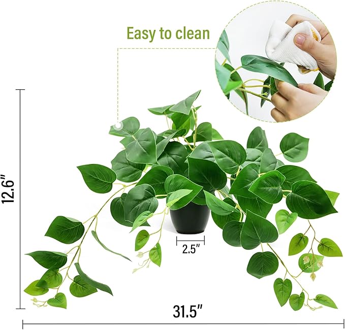 Tiita 1 Pack Fake Plants Artificial Scindapsus Aureus in Pots, Realistic Fake Greenery Potted Plants for Home Office Desk Window Sill Bathroom Bedroom Outdoor Indoor