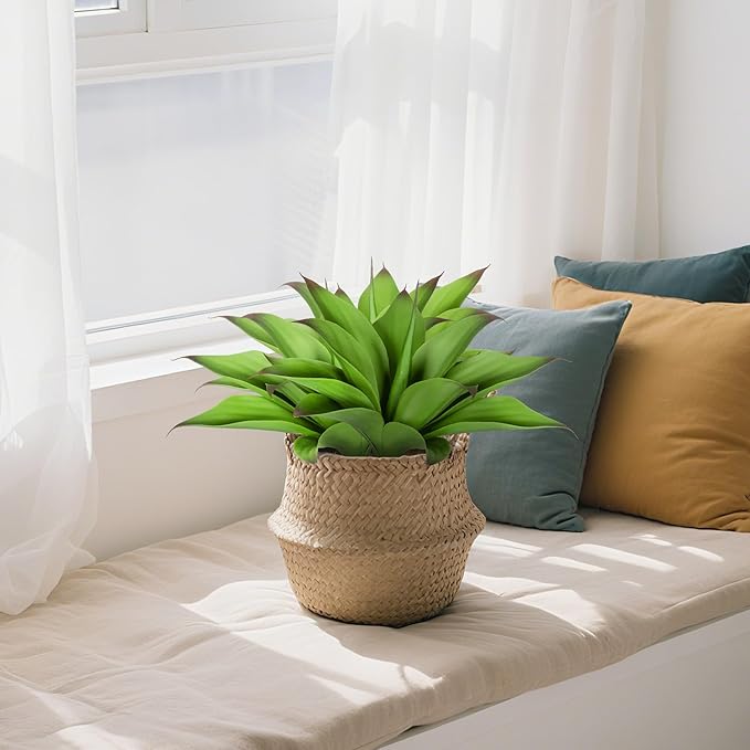 Artificial Agave Faux Agave Fake Greenery Outdoor Artificial Plant Fake Plant for Indoor Home Decoration Plastic Plant Outdoor Decoration Front Porch Decor Simulation Plants 2Pack(12In，Green)