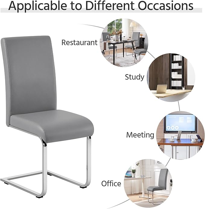 Yaheetech Dining Chairs Set of 6 Modern Faux Leather Upholstered Dining Room Chairs with High Back and Metal Chrome Legs for Kitchen/Living Room/Restaurant, Light Gray