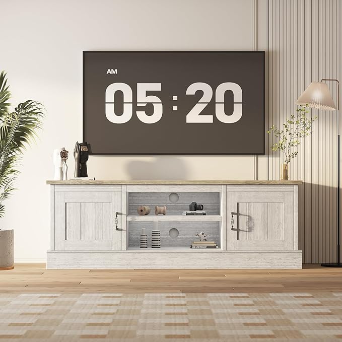 Farmhouse TV Stand for 65 Inch TVs Entertainment Center with Storage Cabinets Modern Media Console Table Rustic Wood Design for Living Room Office 61 * 17.7 * 21.7 Inch Dark Grey