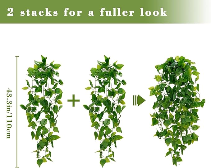 BLEUM CADE Fake Hanging Plants, 8pcs Artificial Hanging Plant, Faux Pothos Vines Hanging Plant Greenery for Wall Home Living Room Indoor Outdoor Decor (No Baskets)