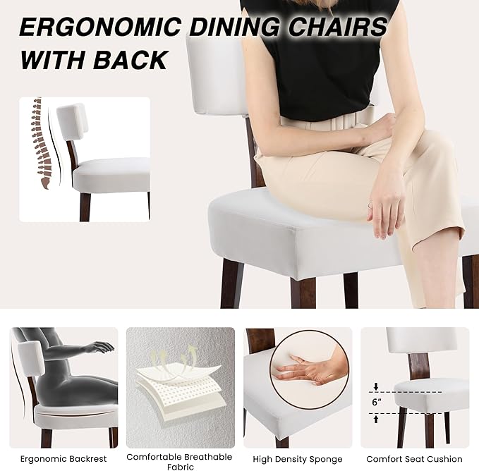 Mid Century Modern Dining Chairs, Farmhouse Velvet Upholstered Accent Chair Curved Backrest Kitchen Chairs Set of 2, with Hardwood Frame, Cream, Velvet-beige