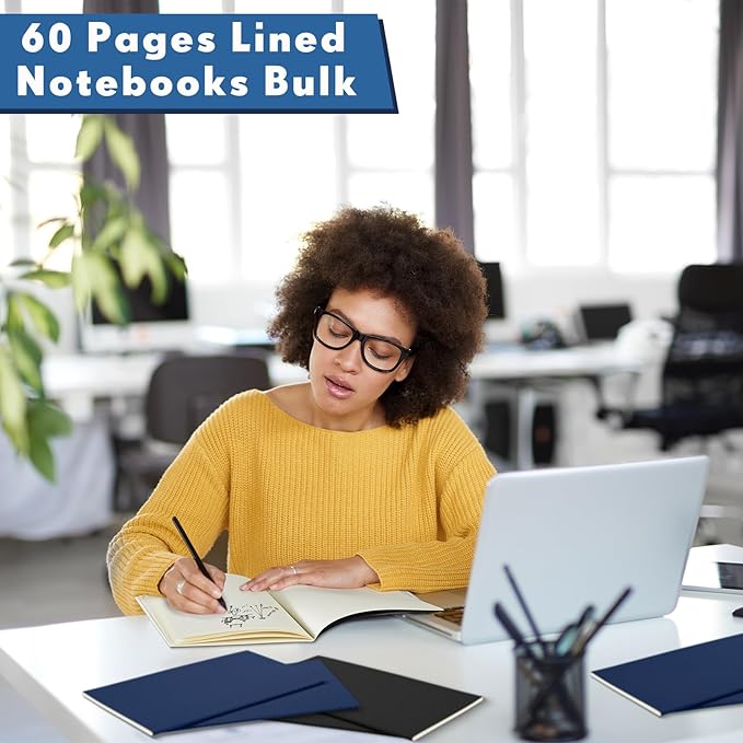 Mimorou 100 Pcs Kraft Notebook Journals 5.5 Inch x 8.3 Inch A5 Softcover Notebooks Bulk for Writing Sketch Office Notepad with 60 Pages 30 Sheets(Black, Navy,Lined)