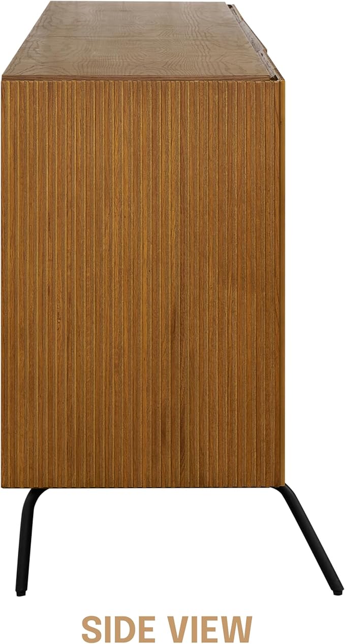 NTC Veil Sideboard with 2 Doors and 3 Drawers, Buffet Cabinet with Vertical Groove Design and Metal Legs, Storage Cabinet for Living Room, and Entryway, Effortless Assembly - Rustic Oak