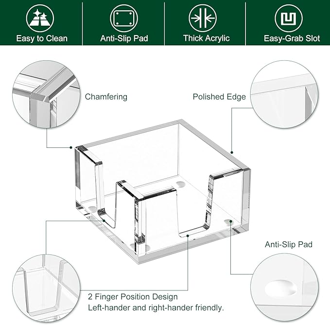 Acrylic Sticky Note Holder, Self-Stick Note Pad Holder W/O Pads - Note Dispenser Memo Pad Holder Desk Organizer for School Office Home (3''x3'' Clear)