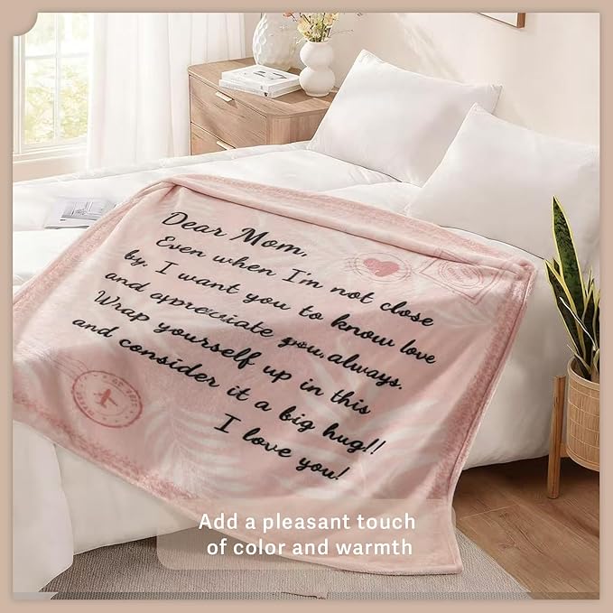 Geniospin Throw Blanket for Mom Birthday Gifts from Daughter Son, Dear Mom Blanket for Christmas, Super Soft Flannel Throw Blanket for Couch Bed Sofa, Warm and Cozy