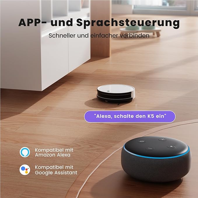 OKP Robot Vacuum Cleaner K5B, Super Thin, Powerful Suction, Cleaning Schedules, Self-Charging, Robotic Vacuums with Wi-Fi/App/Alexa Control, Ideal for Pet Hair Carpets Hard Floors