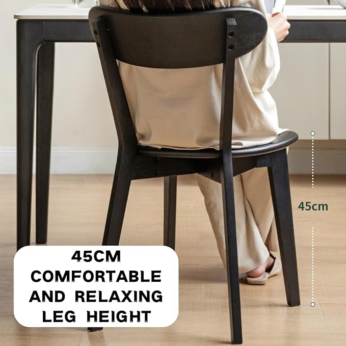 100% Solid Oak Wood Dining Chairs,Mid Century Modern Dining Chairs with Rounded Backrest,Kitchen,Dining Room Chairs Set of 1/2/4 (2, Black Color)