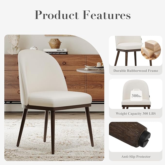 Upholstered Dining Chairs Set of 4, Large Dining Room Kitchen Chairs with High Back and Deep Seat, Modern Fabric Dinner Chairs with Wood Legs, Beige