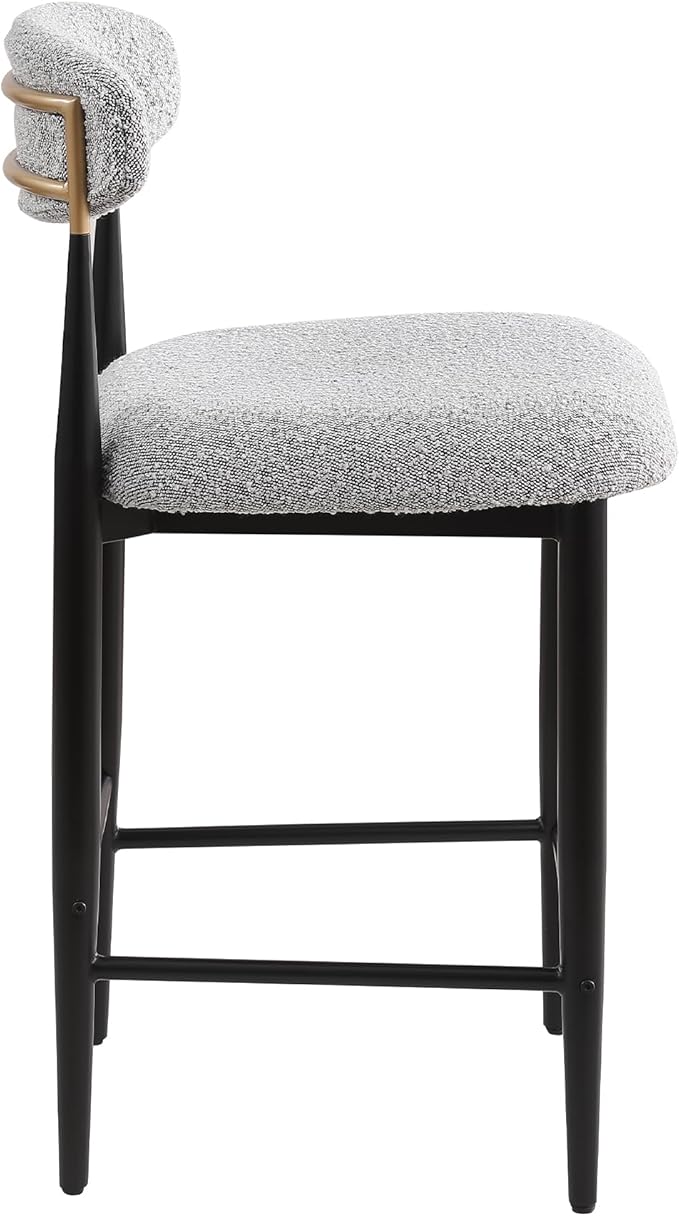 Morden Fort Counter Height Bar Stools Set of 2, Modern Upholstered Counter Stools with Black Metal Legs and Gold Accent, 26" Boucle Island Chairs for Kitchen and Home Bar