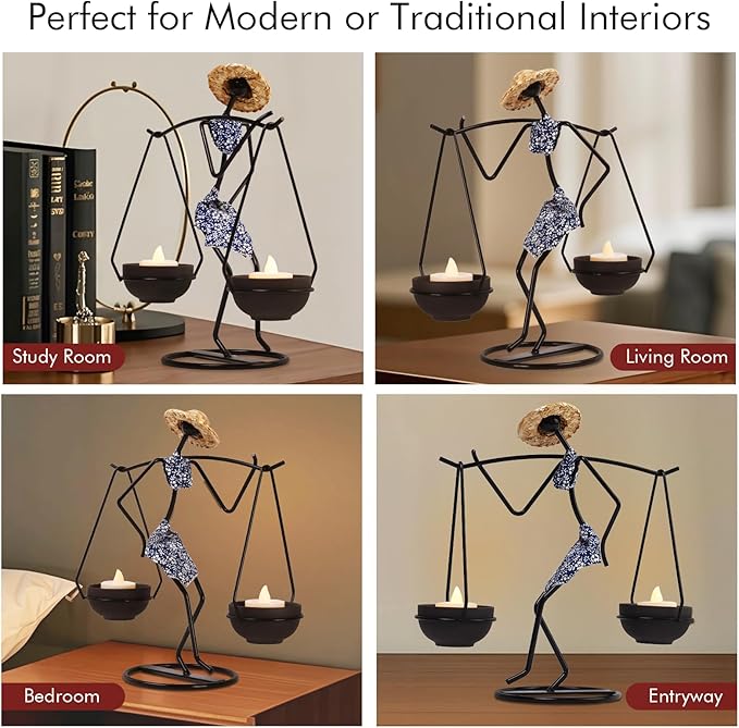 Notart Art Gallery | Creative African Tribal Lady Candle Holders, Tribal Lady Candle Holder Centerpieces, Iron Candlestick Holders for Home, Bar,Dining Table Decor, Personalizable Style Shelf Décor